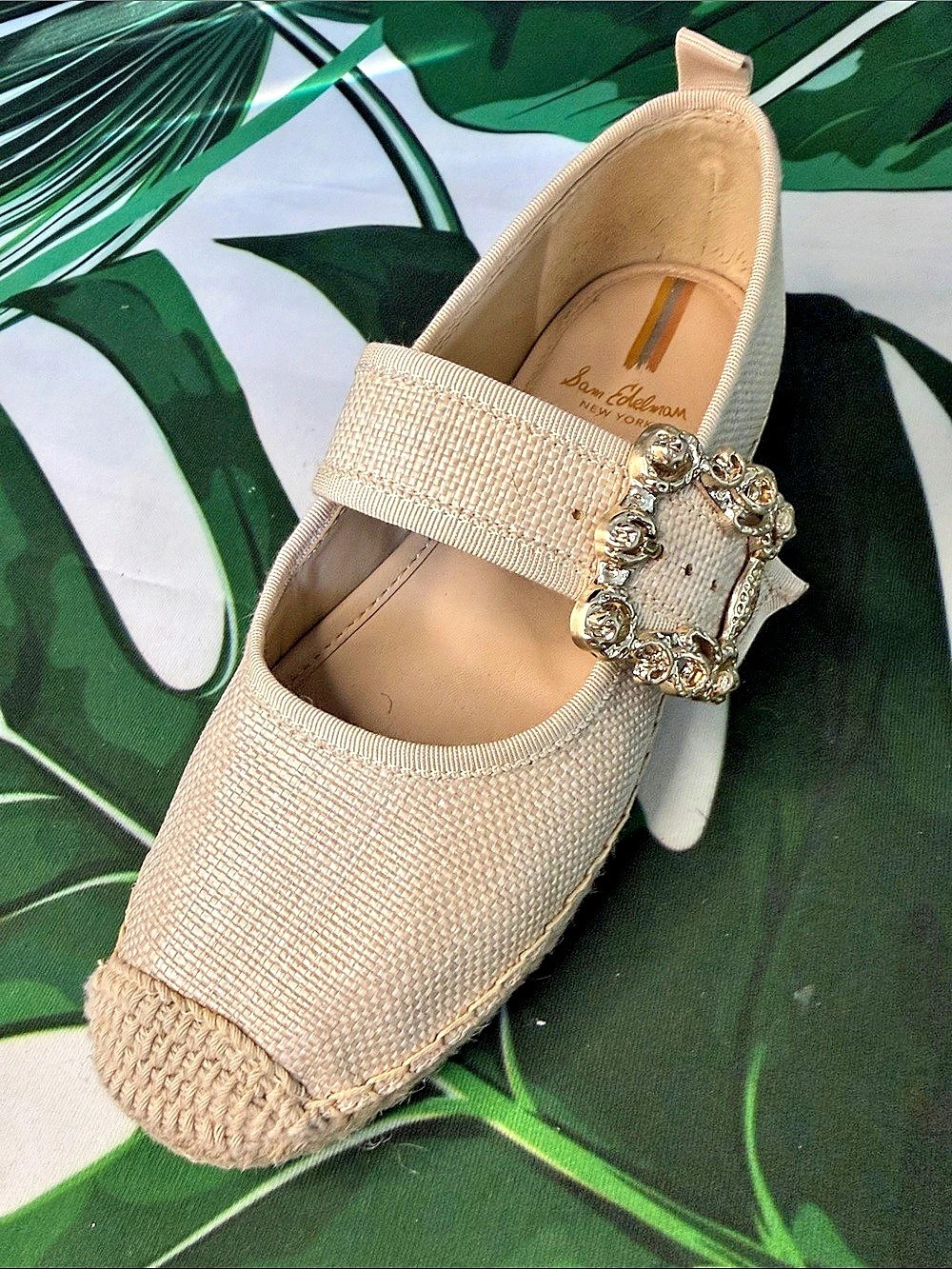 Sam Edelman Maddy Buckle Espadrille Mary Jane Flats in Beige